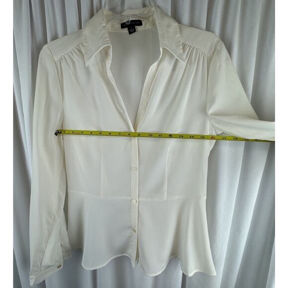 Willi Smith Peplum Button Up Collared Blouse Ivory S academia work 65-37 - Picture 4 of 13